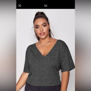 Woman’s Gray Solid Vneck Batwing T shirt
